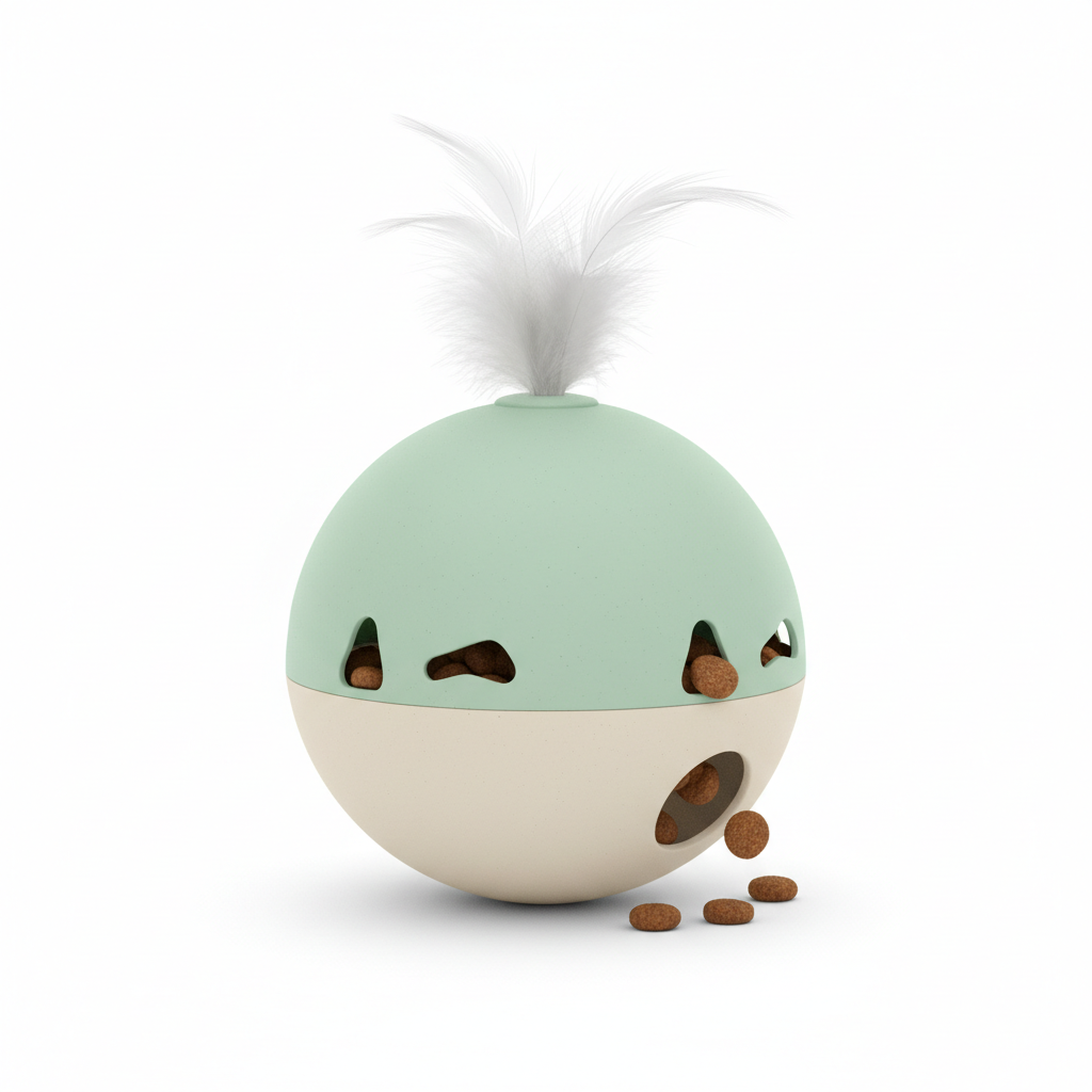 Bola dispensadora de snacks para gatos em fundo branco